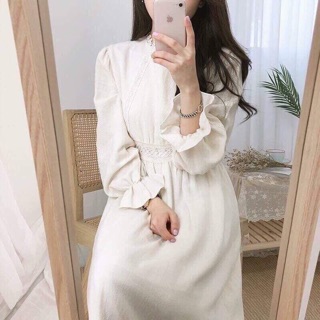 ĐẦM MIDI VINTAGE VIỀN REN (ảnh thật)