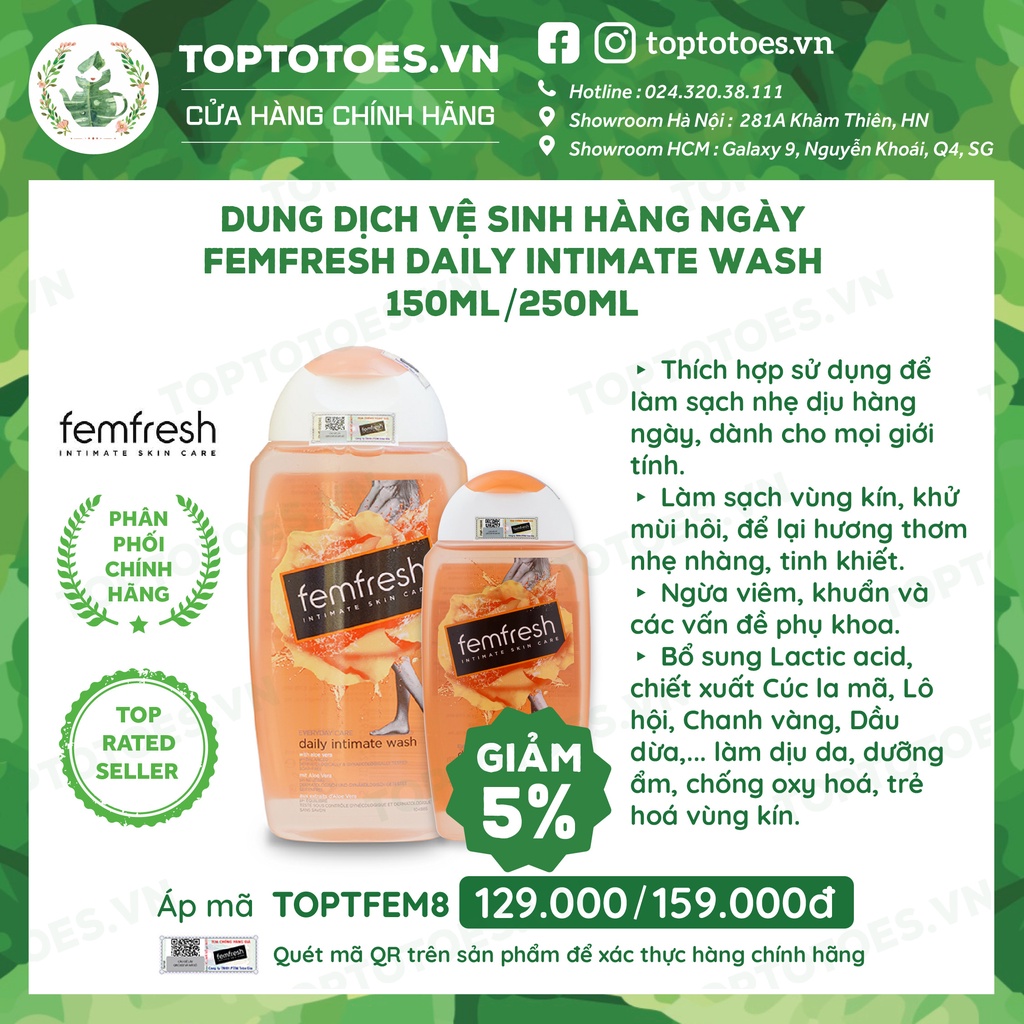 Dung dịch vệ phụ nữ Femfresh Daily Intimate Wash Anh Quốc 150ml/ 250ml [NHẬP KHẨU CHÍNH HÃNG 100%]