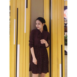 Đầm chấm bi dập ly cổ cột nơ