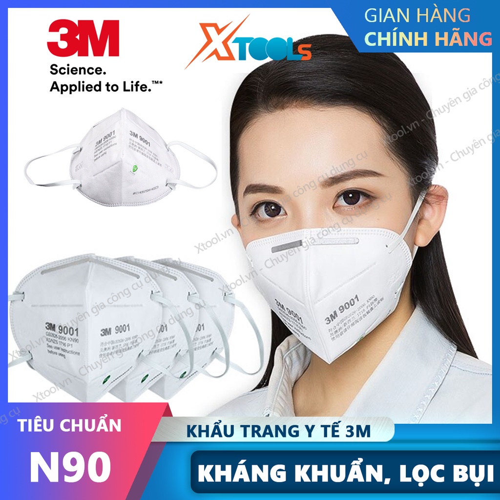 1 hộp 50 khẩu trang chống bụi mịn 3M 9001A khẩu trang lọc bụi PM2.5 cơ chế lọc vải không dệt cùng màng lọc tĩnh điện