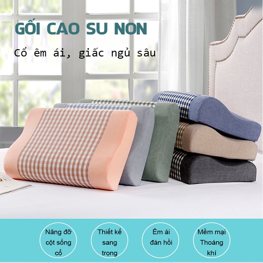 Gối Ngủ Cao Su Non Kèm Vỏ Gối Người Lớn Chống Đau Cổ Vai Gáy 30x 50Cm