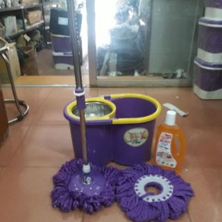 Combo bộ chổi lau nhà tròn tặng kèm 1bông lau+1 lí  nước lau sàn Quế