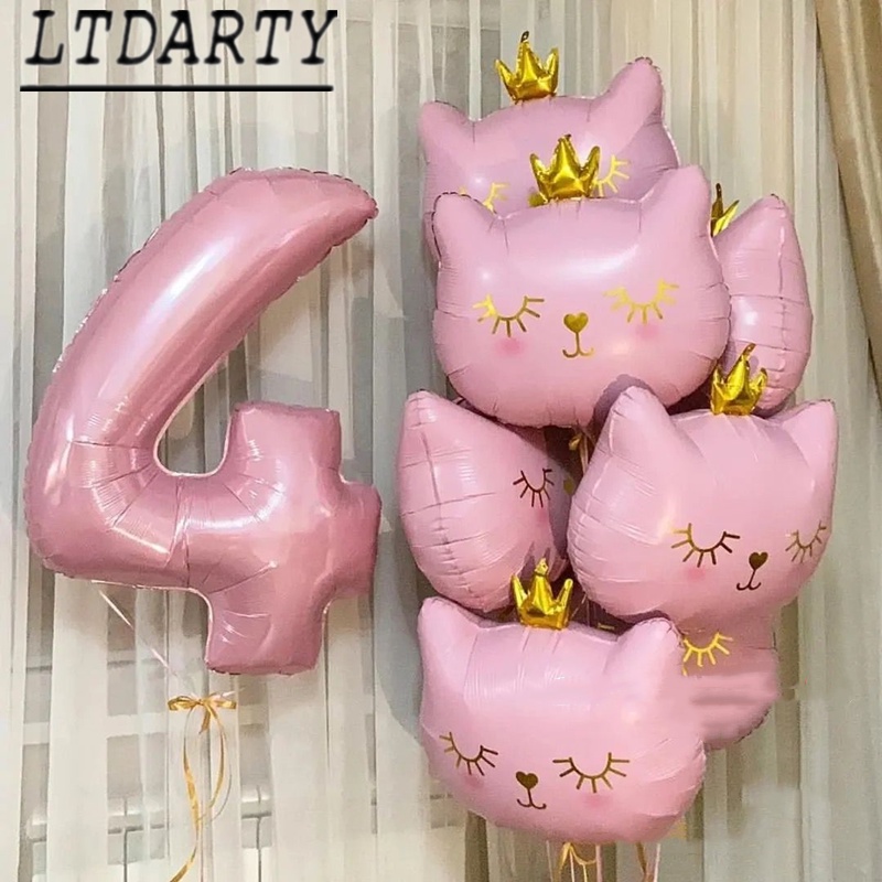Bong Bóng Lá Nhôm Hình Đầu Mèo Đội Vương Miện Màu Hồng Đen Trang Trí Tiệc Cưới / Sinh Nhật / Valentine