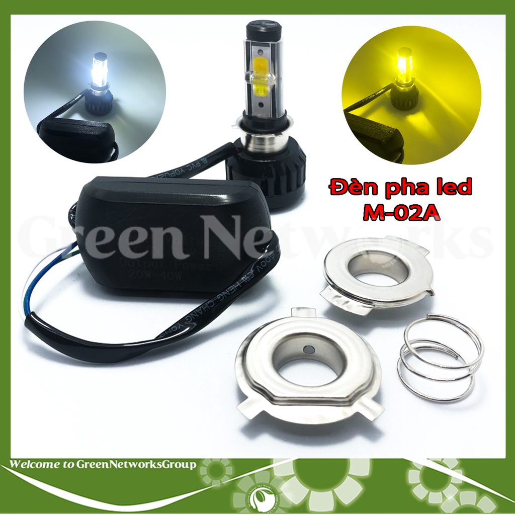 Đèn pha led xe máy M-02A 30W chân H4 M5 ánh sáng trắng vàng Greennetworks