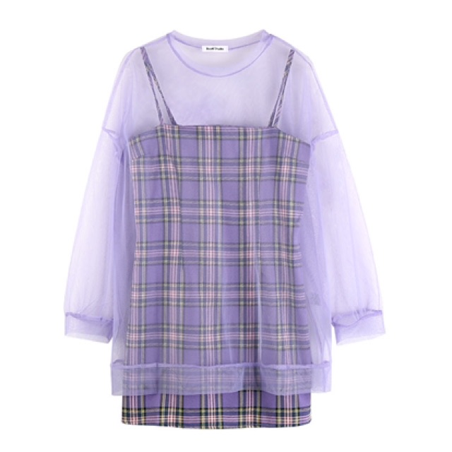 Set váy hai dây kẻ áo lưới ulzzang tím