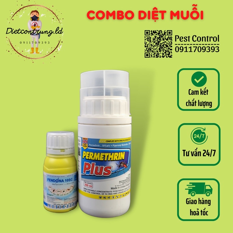 Combo 2 chai diệt muỗi : PERMETHRIN PLUS 200ml + FENDONA 10Sc 50ml