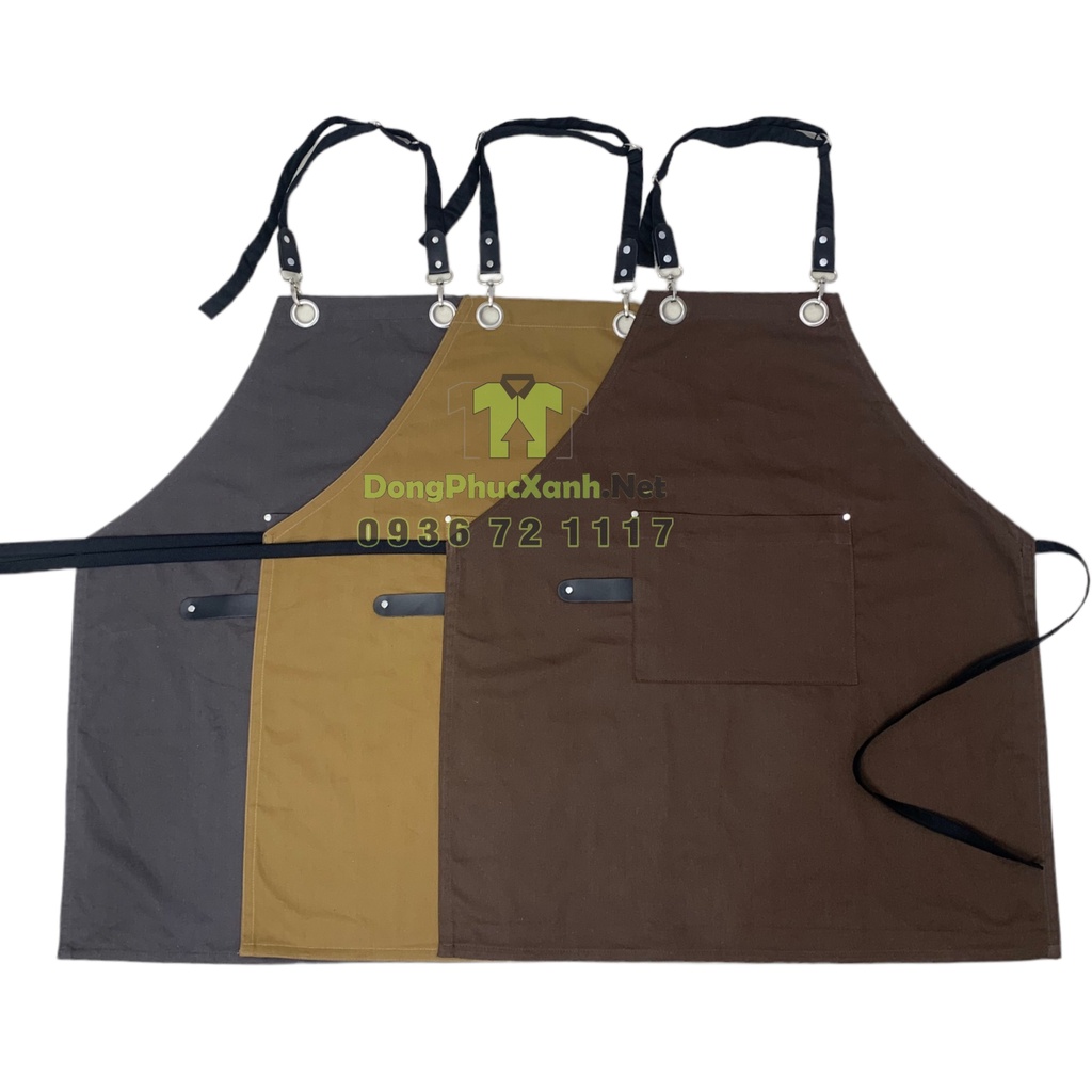 Tạp dề vải kaki phối da có khóa gài tiện lợi