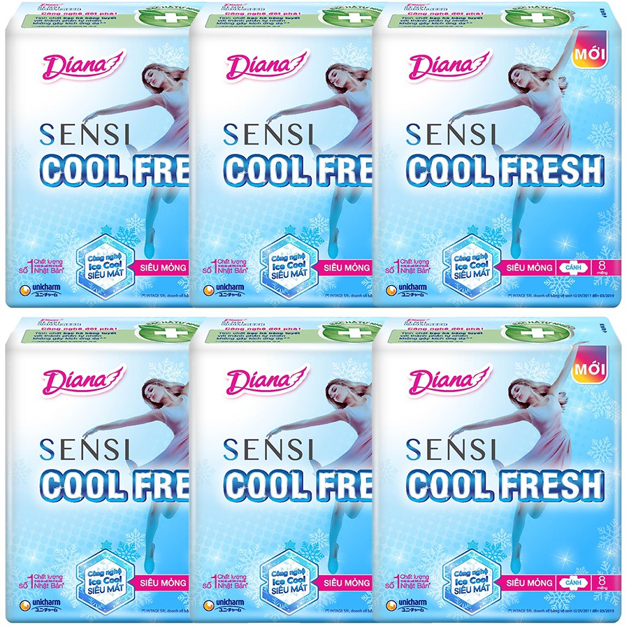 Combo 6 gói Băng vệ sinh Diana Sensi Cool siêu mỏng cánh