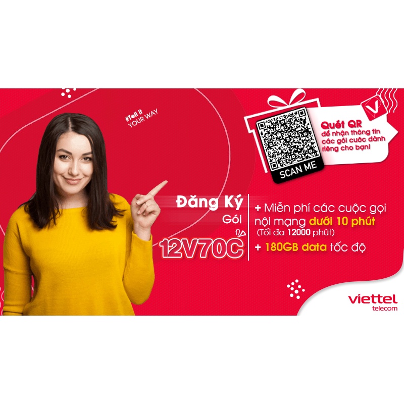 Sim viettel 4G 12V70C trọn gói 1 năm miễn phí gọi nội mạng 180GB tốc độ cao,sim nghe gọi và data,1 năm ko cần nạp tiền
