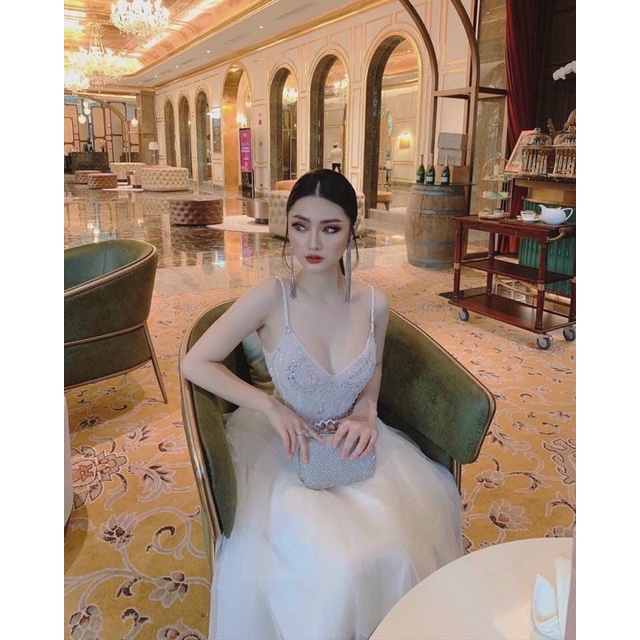 Đầm váy nữ xoè tầng 2 dây có 4 màu