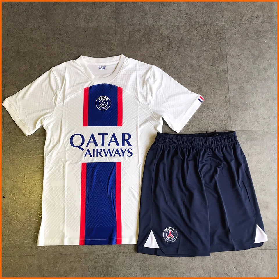 Áo PSG trắng sân khách 2022/2023, 2022/23 mẫu 3 bản PLAYER Issue BODY fit cao cấp Thái Lan