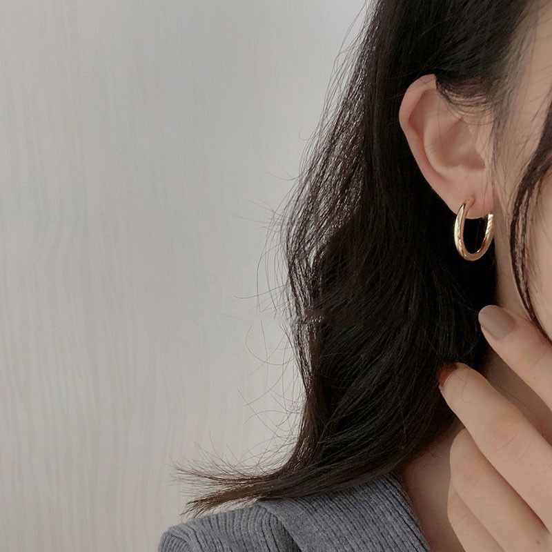 Khuyên tai mạ bạc 925 hình chữ C đơn giản phong cách hip hop Âu Mỹ