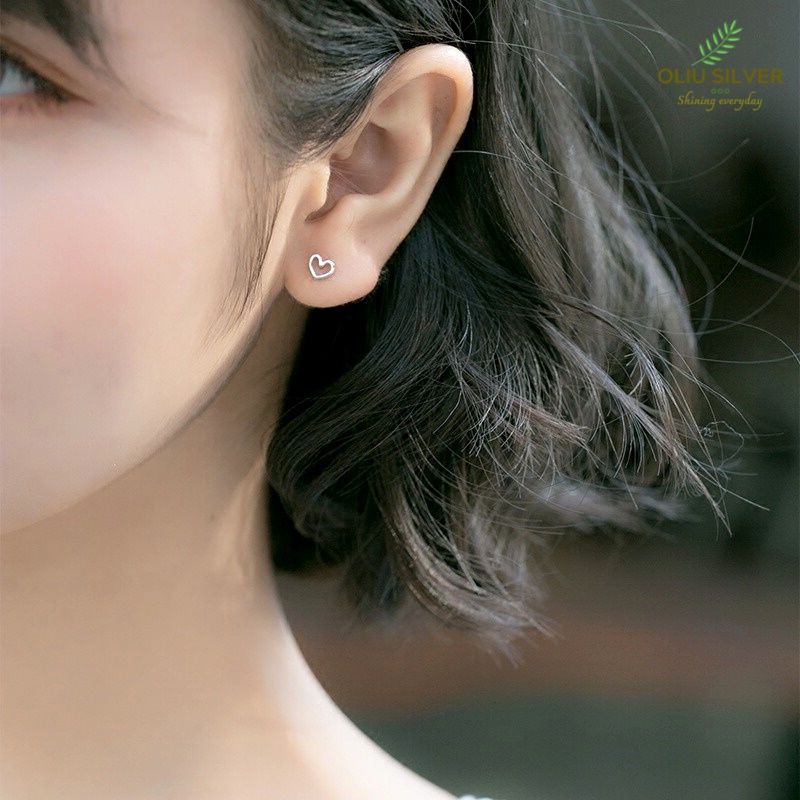 Bông Tai Bạc S925 Trái Tim Nhí Little Heart Bất Đối Xứng Dễ Thương | Khuyên Tai Nữ Trang Sức Bạc Thời Trang