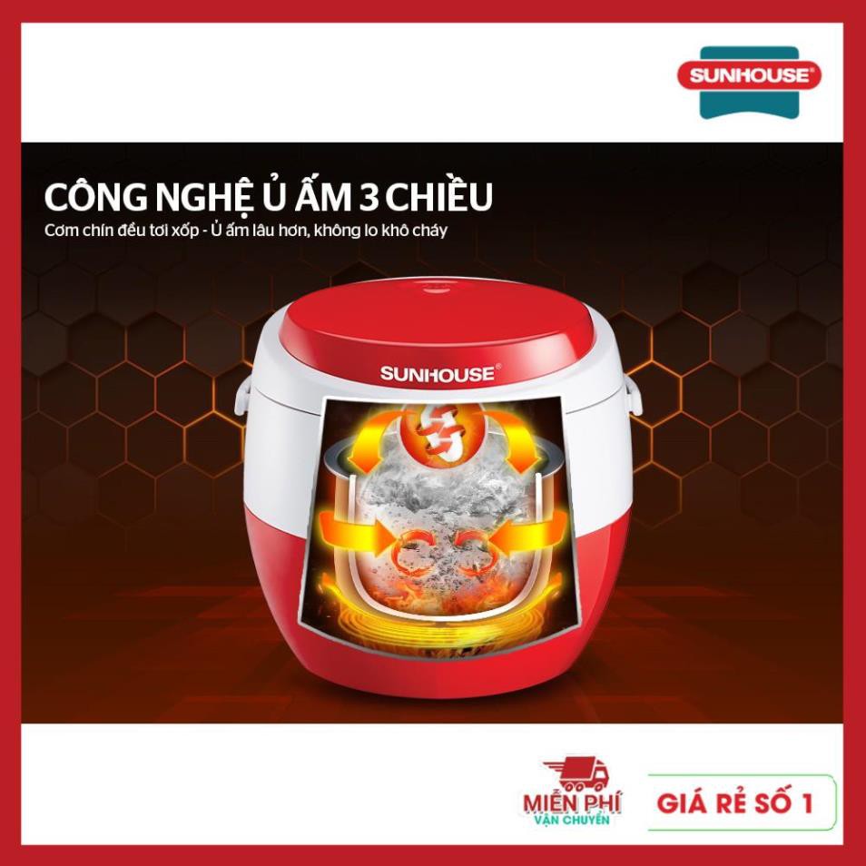 Nồi cơm điện Sunhouse Mama 1.8 lít SHD 8661, nồi cơm Sunhouse đỏ trắng, chống dính, nấu cơm ngon và mềm.