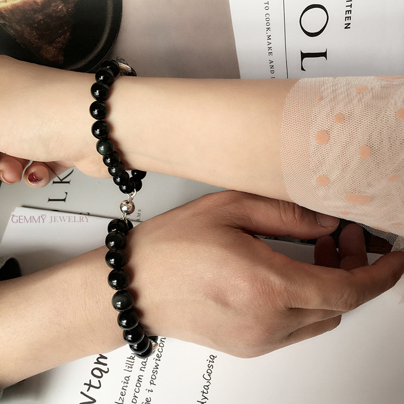 Set 2 Vòng Tay Chuỗi Hạt Đá Núi Lửa Khóa Nam Châm Thời Trang