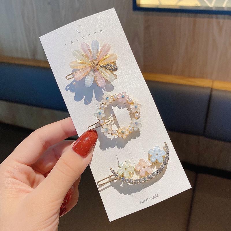 [Mới] Kẹp Tóc Đính Đá Siêu Lấp Lánh / Kẹp Tóc Bên Hông Bằng Hợp Kim Hình Hoa Đơn Giản Cho Nữ