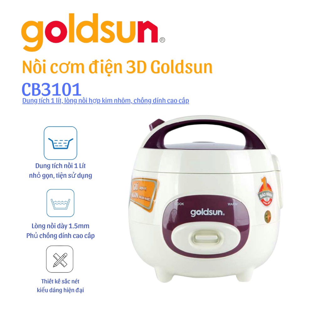 [Mã ELHADEV giảm 4% đơn 300K] Nồi cơm điện Goldsun CB3101 1 Lít Hàng chính hãng