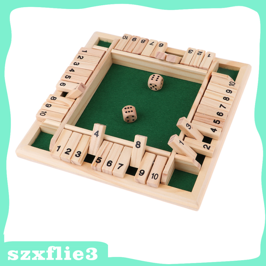 [Szxflie3] Wood Deluxe 4 Sided 10 Number Shut the Box Dice Board Game Kids Adults