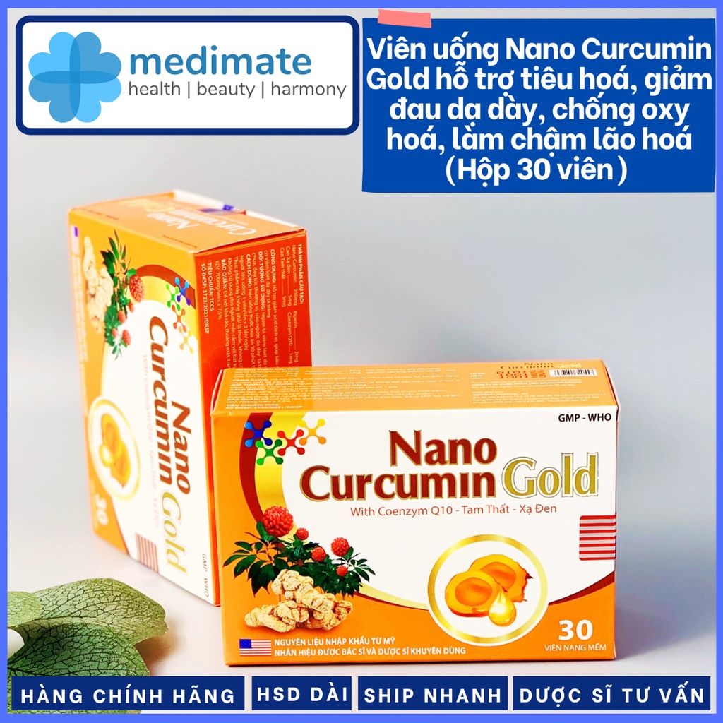Viên uống Nano Curcumin Gold hỗ trợ tiêu hóa, giảm đau dạ dày, chống oxy hóa, làm chậm lão hóa (Hộp 30 viên)