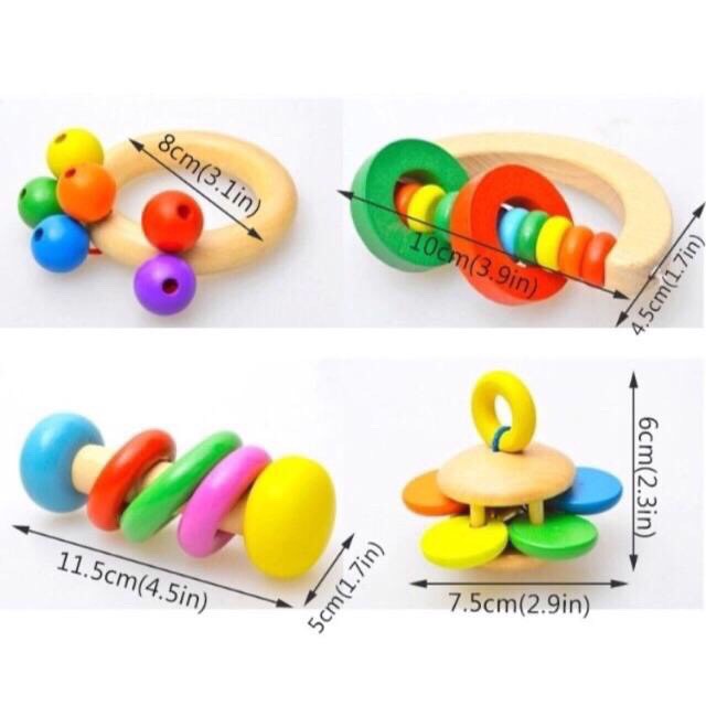 Bộ Đồ Chơi Lục Lạc Gỗ Cho Bé Tập Cầm Nắm Và Cảm Thụ Âm Thanh