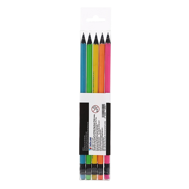 Vỉ 5 Bút Chì Gỗ HB Neon Pencil - Colokit GP-C02 (Mẫu Màu Giao Ngẫu Nhiên)