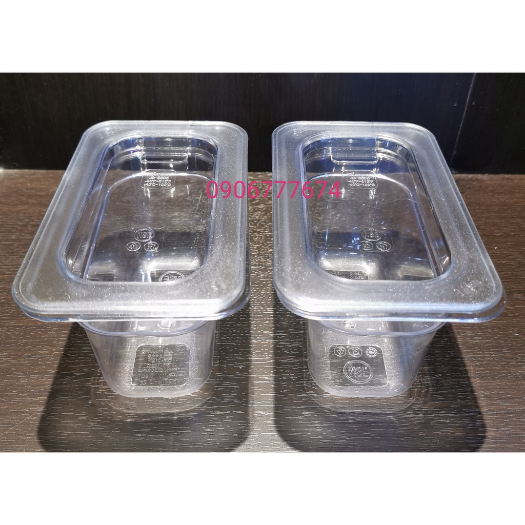 Bộ 2 khay Mika đựng topping GN 1/9 cao 10cm. Có nắp