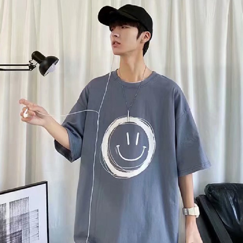 Áo Thun Tay Ngắn Cổ Tròn Dáng Rộng In Họa Tiết Biểu Cảm Gương Mặt Dễ Thương Thời Trang Phong Cách Hàn Quốc Cho Nam Và Nữ