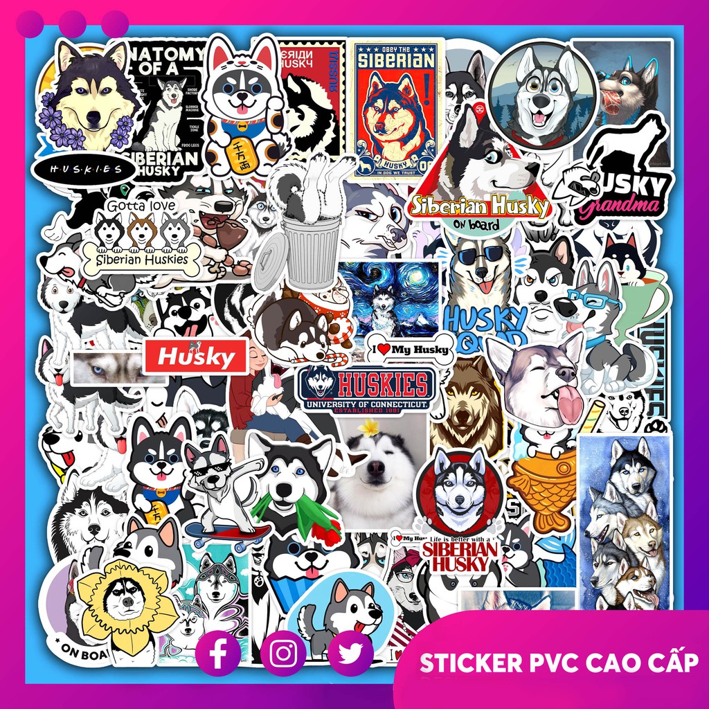 [ Xưởng Bán Sỉ  Sticker ] Set 50 Sticker Chủ Đề Chó Husky Dán Nón Bảo Hiểm Chống Thấm Nước