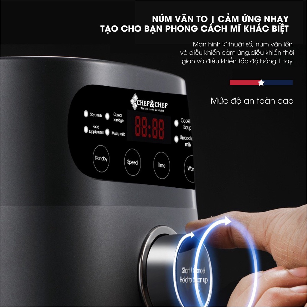 MÁY LÀM SỮA HẠT XAY NẤU TỰ ĐỘNG CHEF&amp;CHEF CH90 CÔNG SUẤT 100W TÍNH NĂNG VƯỢT TRỘI