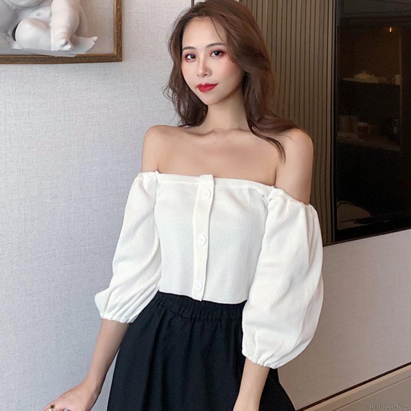 [Mã FAGREEN245 giảm 10% tối đa 30K đơn 99K] Áo Crop Top Nữ Trễ Vai Tay Phồng Thời Trang Hàn Quốc