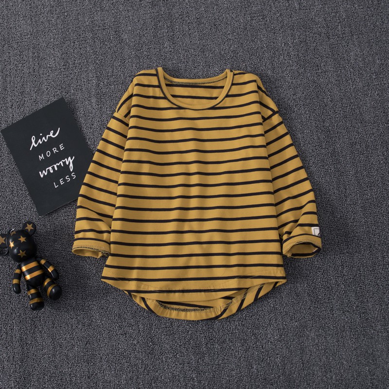 Boys' long-sleeved T-shirts, striped shirts, pure cotton children's Korean fashion tops, new big kids T-shirts