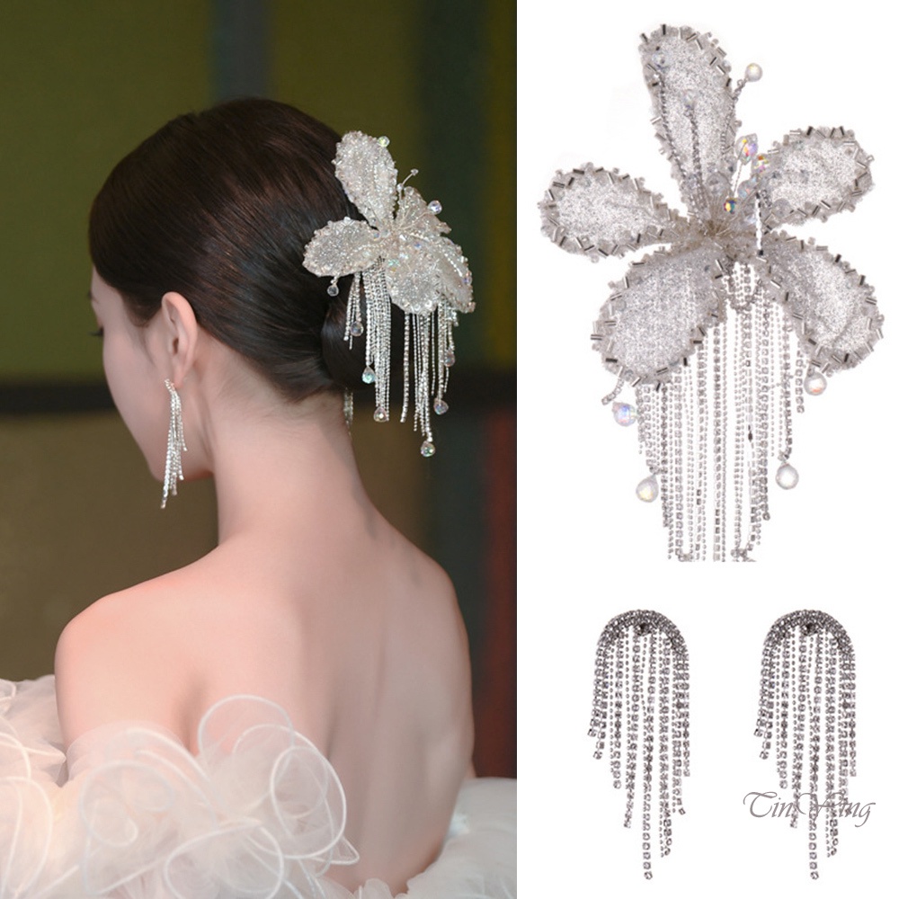 GETNOIVAS Bộ Bông Tai Kẹp Tóc Hình Cánh Hoa Lưới Tua Rua Cỡ Lớn Phong Cách Vintage Dùng Biểu Diễn Sân Khấu