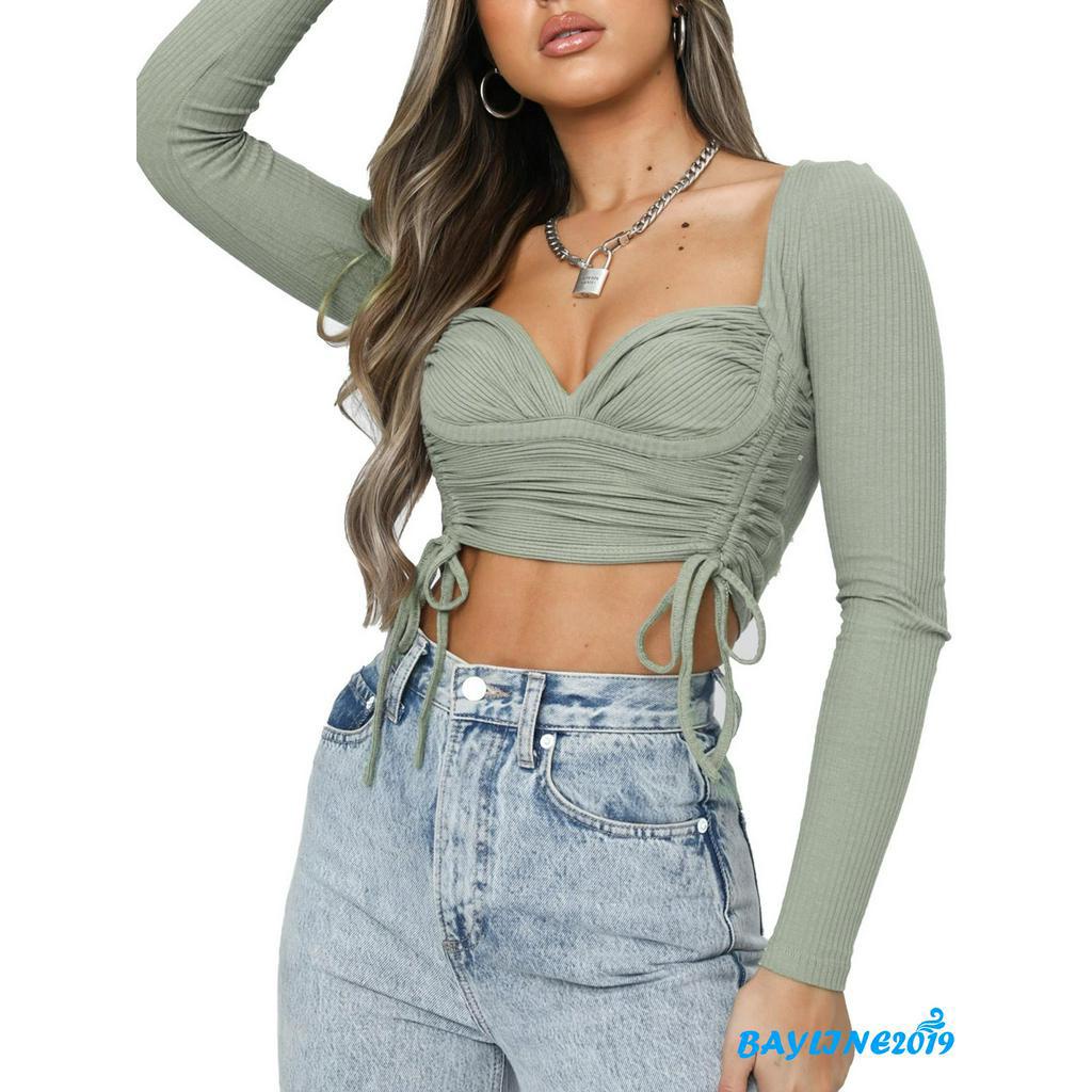 Áo Thun Nữ Tay Dài Cổ Khoét Sâu Gợi Cảm