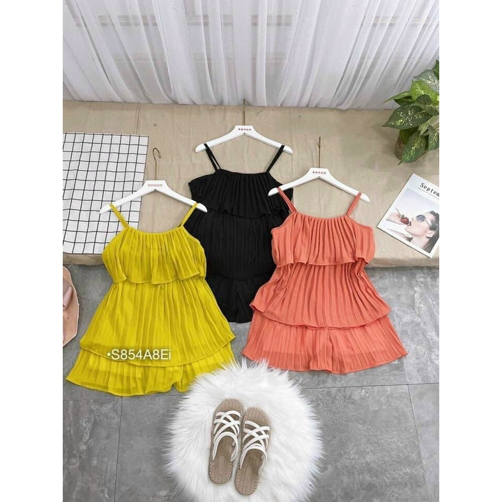 Sét bộ dập ly áo tầng hai dây quần ống rộng chất voan dày dặn mặc nhà thoáng mát AP045