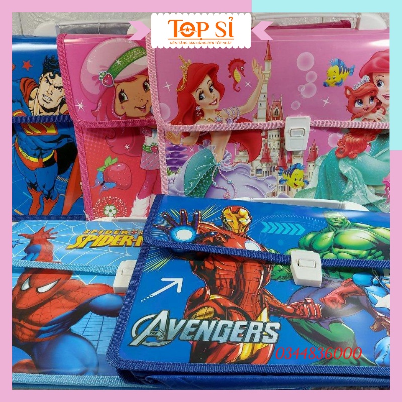 Cặp sách đi học thêm 2 ngăn loại đẹp cho bé trai & bé gái, Cặp học sinh hình công chúa-siêu nhân Cut
