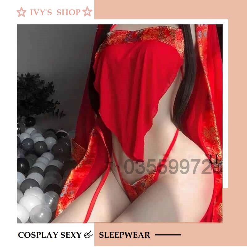 Bộ Đồ Ngủ Cosplay Cổ Trang Áo Choàng Kèm Áo Yếm Ngủ Nữ Xuyên Thấu - ACTH1300 + Y400 - Ivyshop