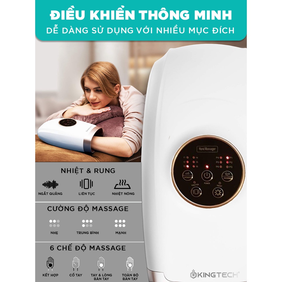 Máy Massage Tay Cao Cấp KingTech KH-690 - 6 Cấp Độ Mát Xa Nén, Rung Tích Hợp Nhiệt - Giảm Đau Khớp, Tê Bì, Ống Cổ Tay