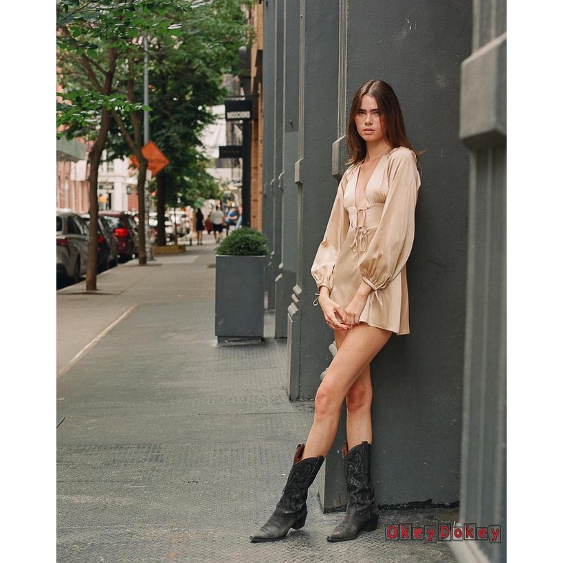 Đầm Chữ A Tay Dài Màu Trơn Hở Lưng Thời Trang Dành Cho Nữ