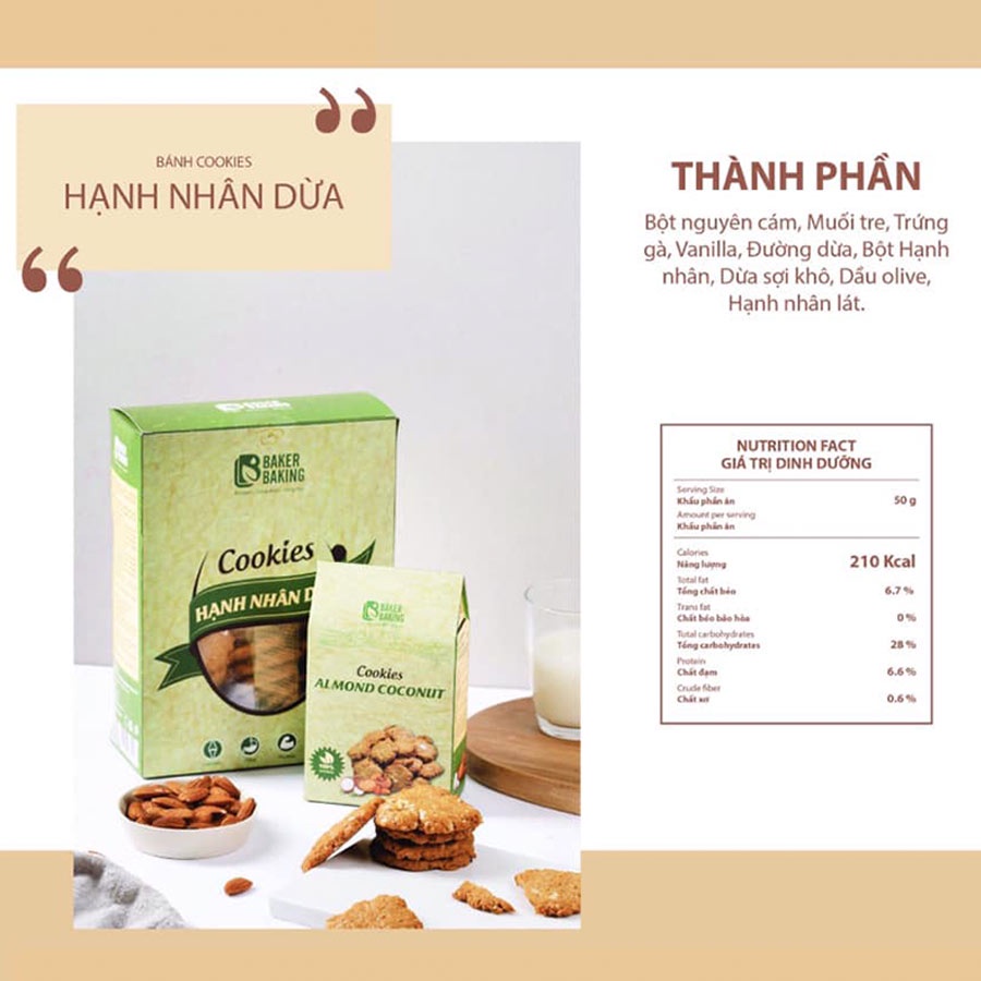 Bánh quy hạnh nhân vị dừa, bánh quy ăn kiêng, giảm cân Baker Baking