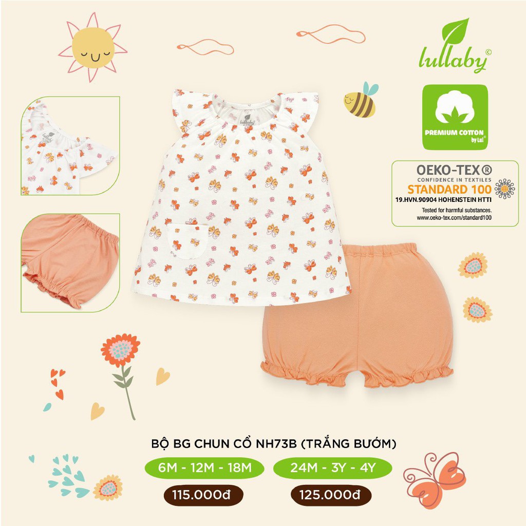 Bộ Lullaby cánh tiên chất vải cotton 100% cao cấp thoáng mát thấm hút tốt cho bé gái Nh324M NH344M