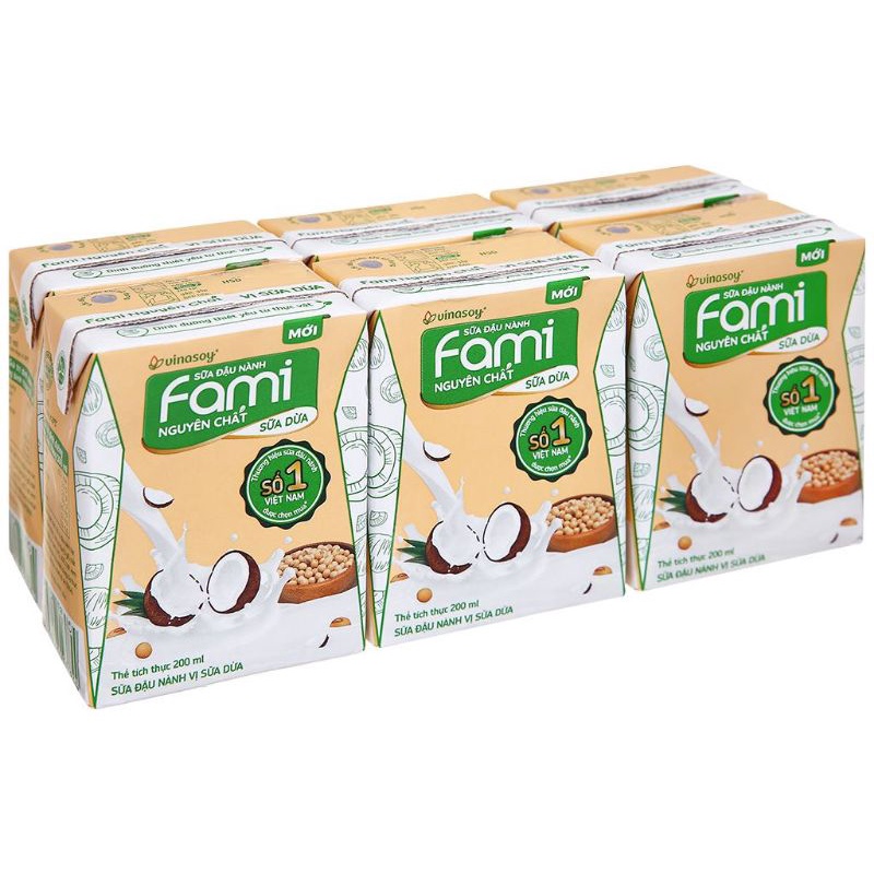 Lốc 6 hộp sữa đậu nành Fami Canxi vị phô mai, cà phê, bạc hà, tàu hũ gừng, Canxi, đường đen 200ml