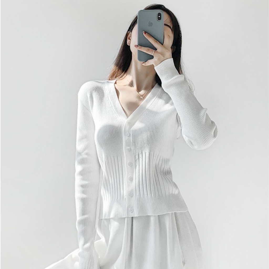 622561 Áo Cardigan Dệt Kim Cổ Chữ V Phong Cách Mỹ Thời Trang Cho Nữ
