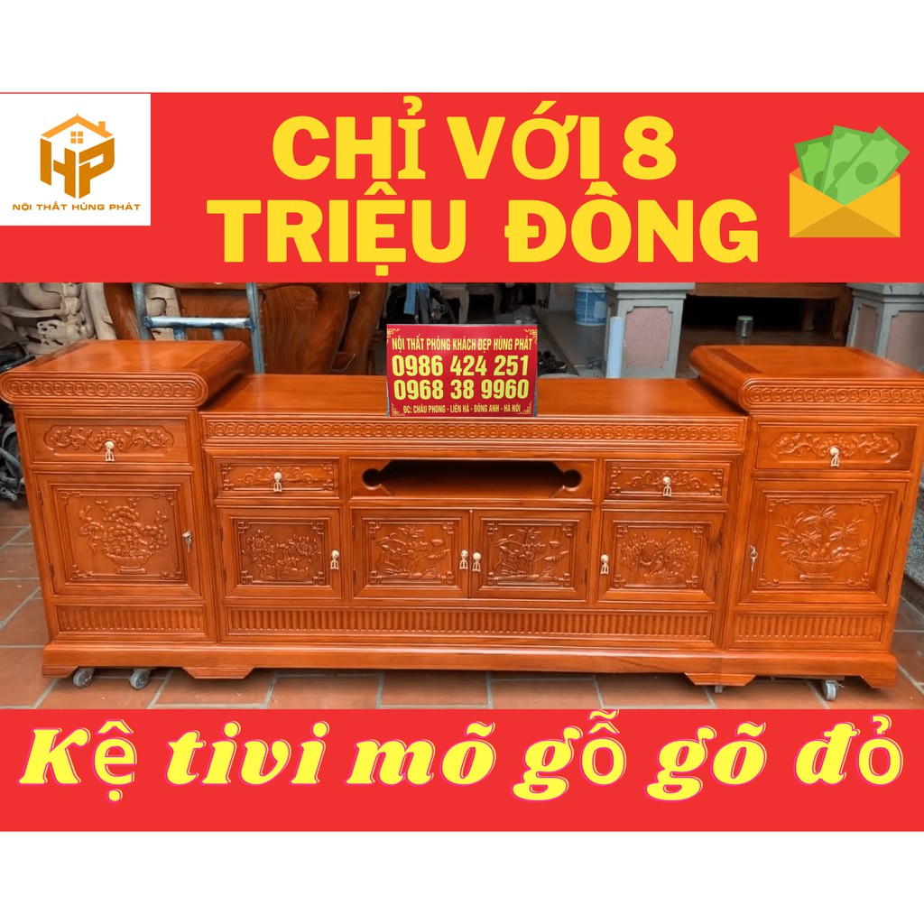 Kệ tivi Mõ gỗ gõ đỏ