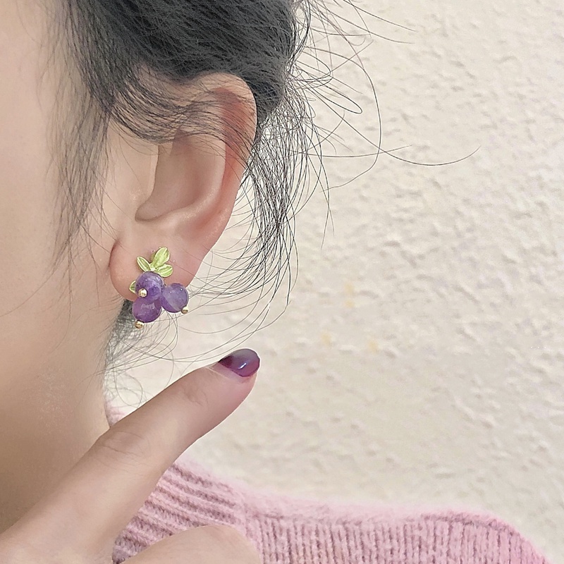 Bông Tai Mạ Bạc 925 Hình Chùm Nho Đính Pha Lê Tím Ngọt Ngào Cho Nữ