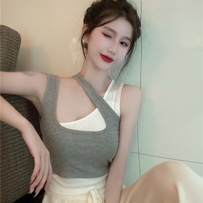 A Sense Of Design Fake Two-piece Short Sling Top Women\'s Slim Cropped Vest | BigBuy360 - bigbuy360.vn