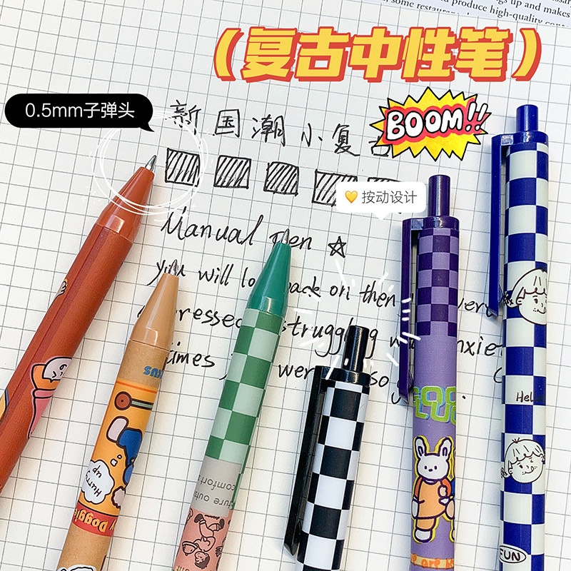 Set 6 Bút Bi Mực Đen 0.5mm Kiểu Dáng Retro