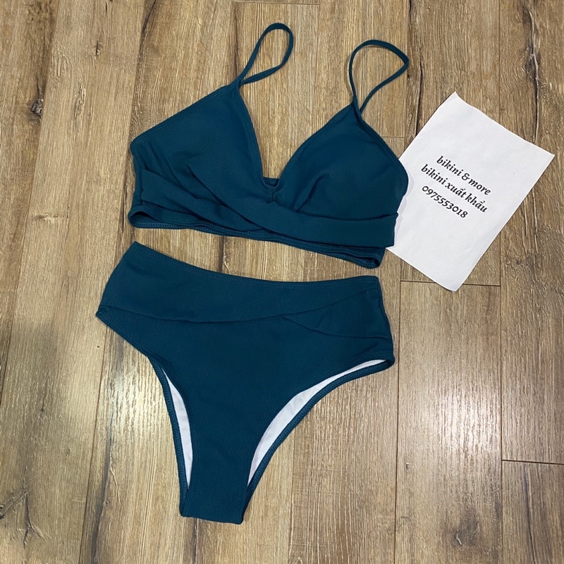 [BKN1441] &lt;ÂU&gt; SET BIKINI XANH RÊU VẢI GÂN (CẠP CAO)