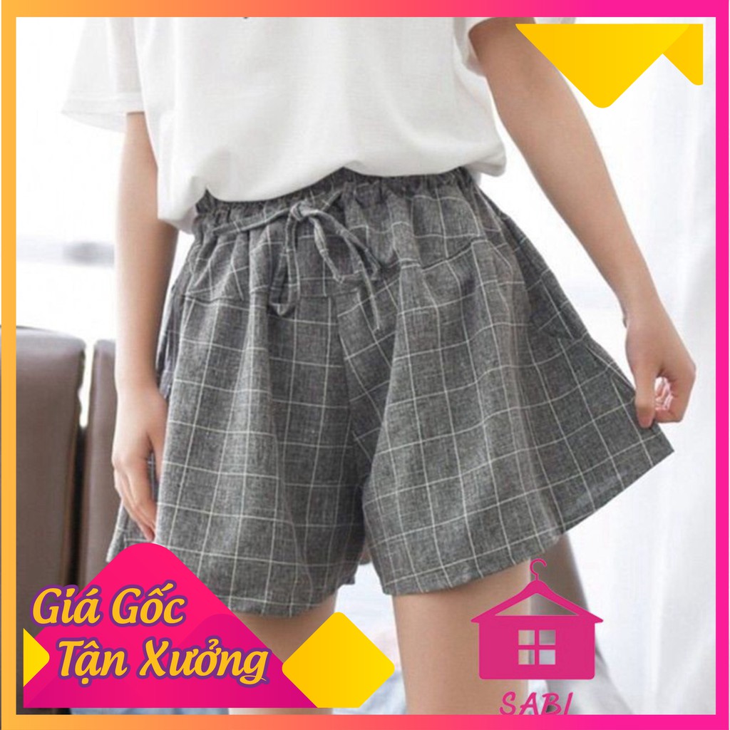 [VIDEO THẬT] Quần đùi nữ ống rộng kẻ nơ FREE SIZE DƯỚI 60KG - Quần sooc nữ SABI SHOP | BigBuy360 - bigbuy360.vn