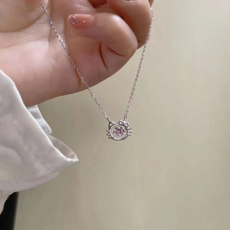 Khuyên tai WE FLOWER mạ bạc mặt hình mèo Hello Kitty đính đá pha lê hồng nhân tạo thời trang Hàn Quốc dễ thương cho nữ