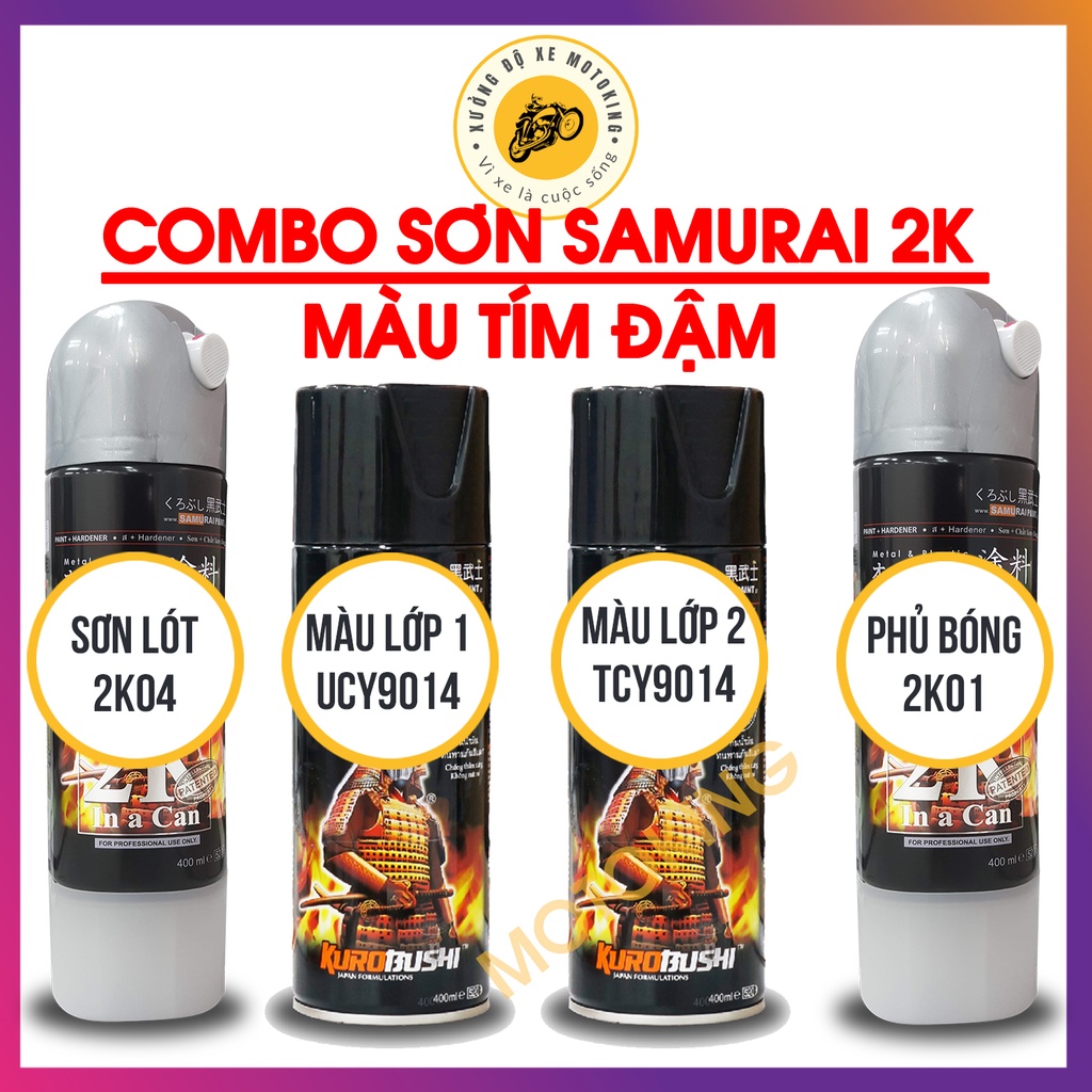 Combo sơn samurai tím đậm UC+TCY9014  loại 2K chuẩn quy trình độ bền 5 năm gồm 2K04 - UCY29014 - TCY9014 -2k01